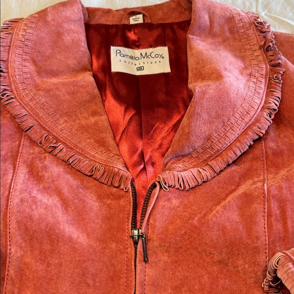 Pamela McCoy Fringed 100% leather Pink Blazer , S , $22 - Picture 3 of 6